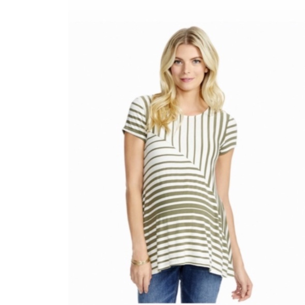 Jessica Simpson Maternity Striped Jersey Pullover Short Sleeve Top S Navy